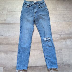 We The Free Jeans Womens Size 27 Blue Skinny Stretch Distressed Raw Hem